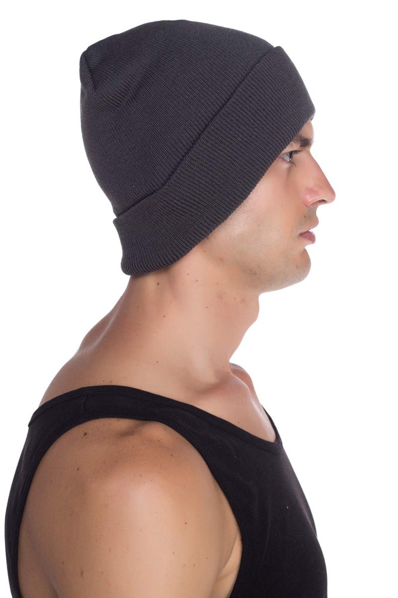 Top Level Unisex Cuffed Plain Skull Beanie Toboggan Knit Hat/Cap, Dark Grey - Image 5